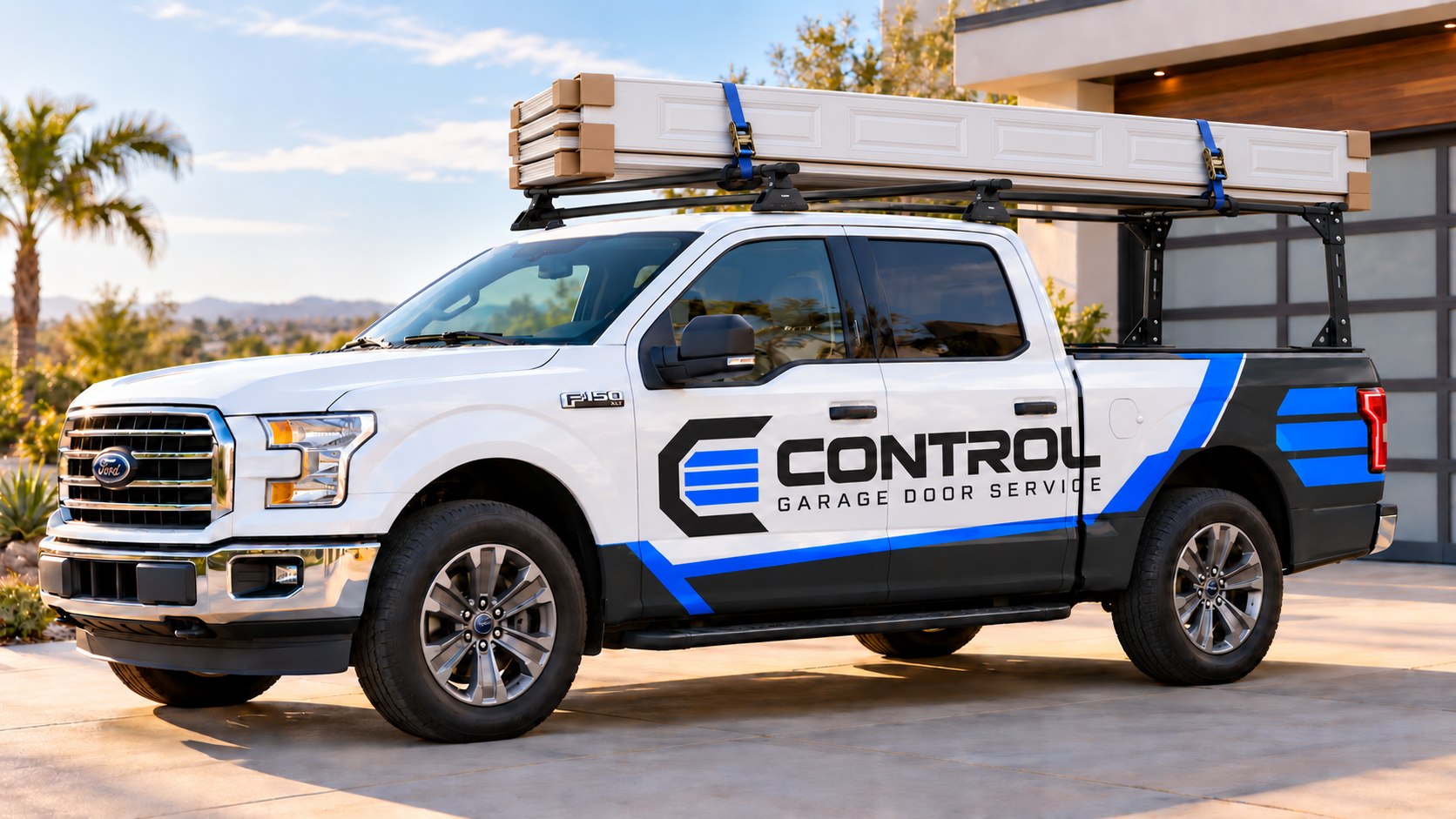 CONTROL-branded pickup carrying garage door panels